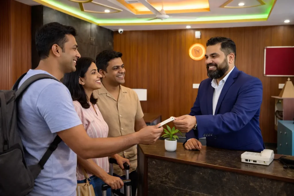 Hotel reception area at Serene Vista Dharamshala by Good Vibes Hotels